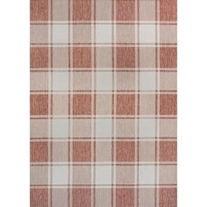 Sabine Traditional Farmhouse Bold Gingham Salmon/Cream 5 ft. x 8 ft. Indoor/Outdoor Area Rug