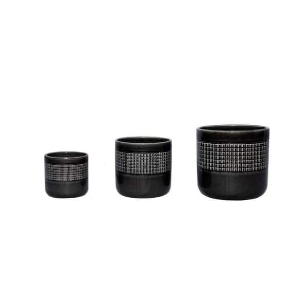 Helen 5.51 in., 7.48 in. and 9.25 in. Tall Black Round Ceramic Patio Outdoor Planter Set (3-Pack)