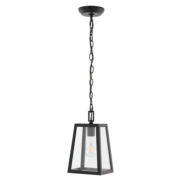 Glendale 6.75 in. 1-Light Black/Clear Outdoor LED Pendant Farmhouse Industrial Iron/Glass