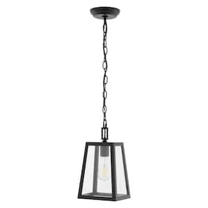 Glendale 6.75 in. 1-Light Black/Clear Outdoor LED Pendant Farmhouse Industrial Iron/Glass
