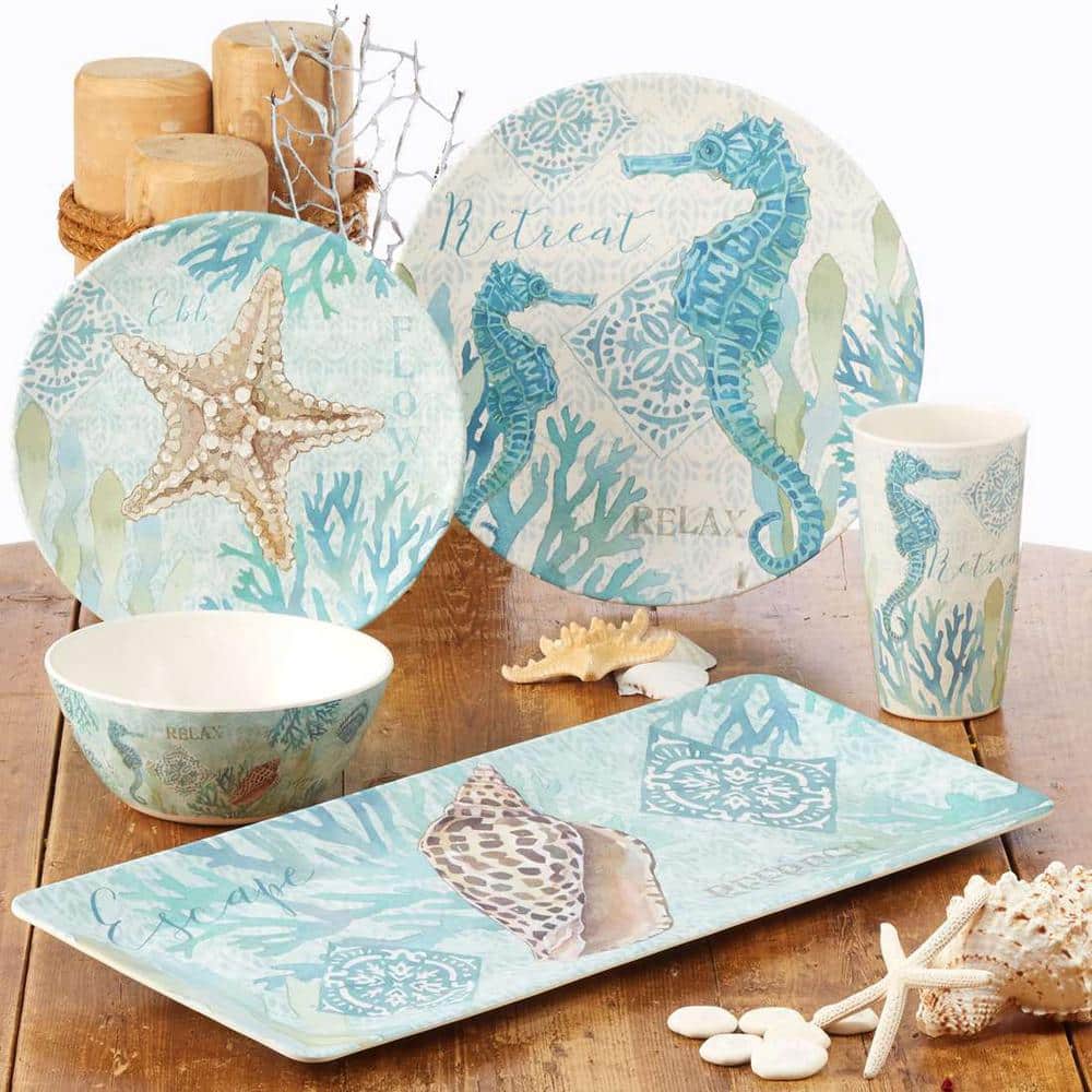 12-Piece Coastal Melamine Dinnerware Set with Animal Print