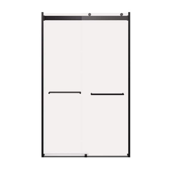 Orbit 48 in. W x 78 in. H Sliding Frameless Shower Door in Matte Black with Tempered Glass