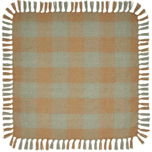 Spring In Bloom 20 in. W x 20 in. L Golden Tan, Laurel Green Checkered PET Tablecloth Topper