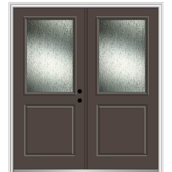 MMI Door 72 in. x 80 in. Left-Hand/Inswing Rain Glass Brown Fiberglass Prehung Front Door on 6-9/16 in. Frame