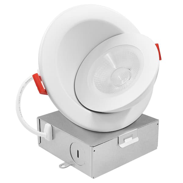 4 in. Floating Adjustable LED Can less Recessed Light, J-Box, 5CCT 2700K-5000K, Dimmable, 12-Watt, 1000LM, Damp Rated
