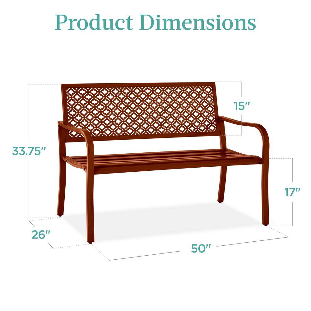 Rust Steel 2-Person Outdoor Bench with Geometric Backrest