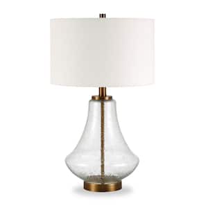 Lagos 23 in. Table Lamp in Brushed Brass and Seeded Glass with Flax Shade