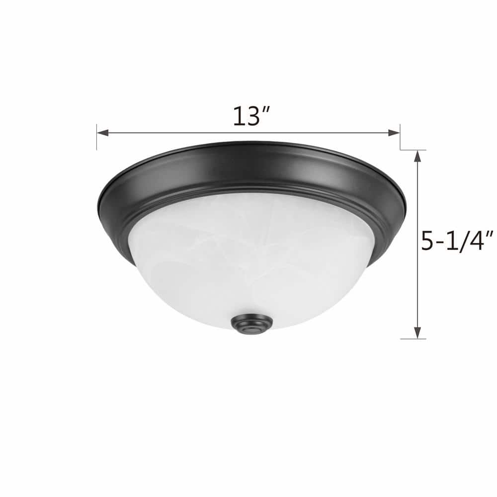 13" Dark Bronze Flush Mount Ceiling Light with White Alabaster Glass