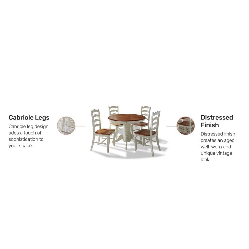 French Countryside 5-Piece Oak and Off-White Dining Set