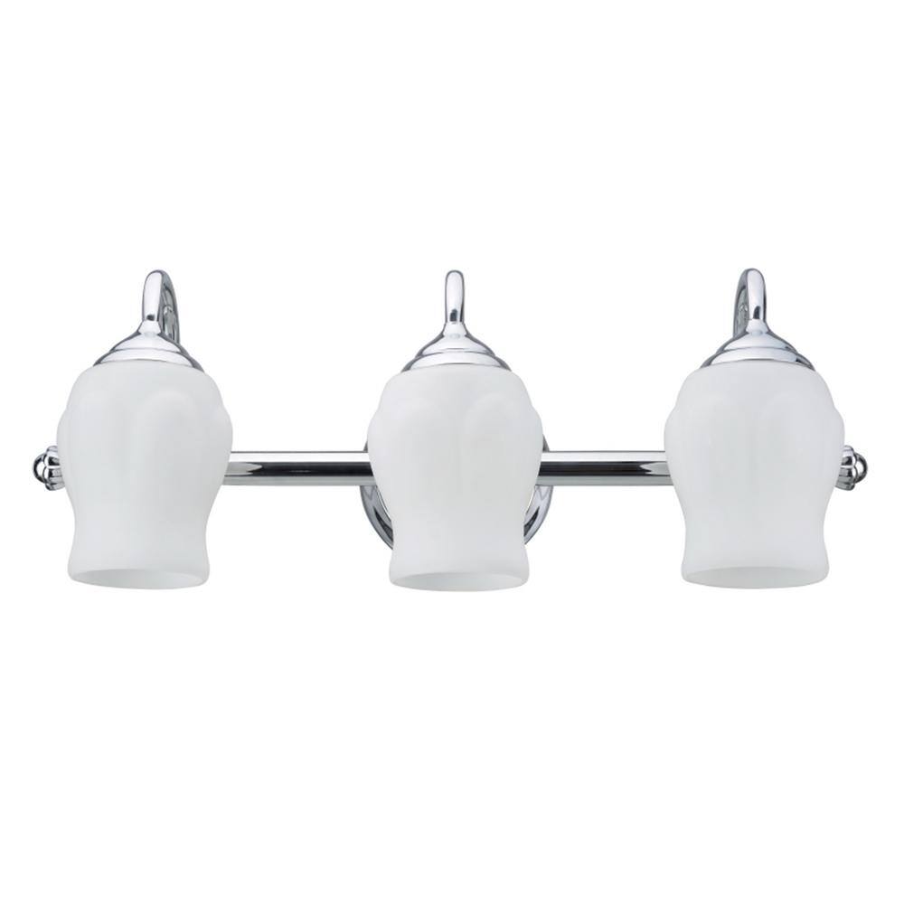 Chrome 3-Light Bathroom Vanity with White Opal Glass Shades