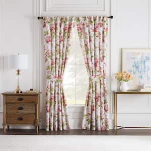 Forever Peony Berry Floral Cotton 100 in. W x 84 in. L Rod Pocket Room Darkening Curtain Panel (Set of 2)