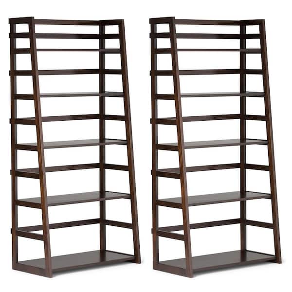 Acadian 63 in. Tall Brunette Brown Solid Wood 5-Shelf Transitional Ladder Bookcase with Open Shelving (Set of 2)