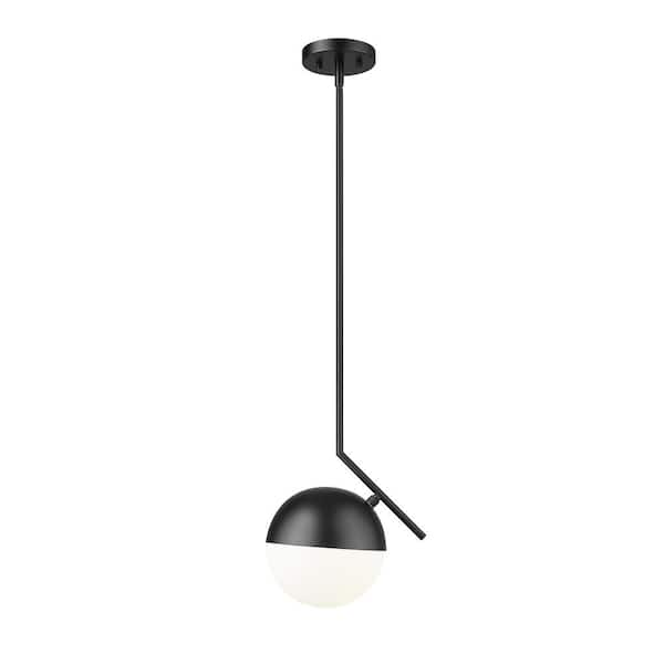 Unbranded Realm Sphere 10.75 in. Matte Black 1 Light Pendant with Matte Opal Glass Shade