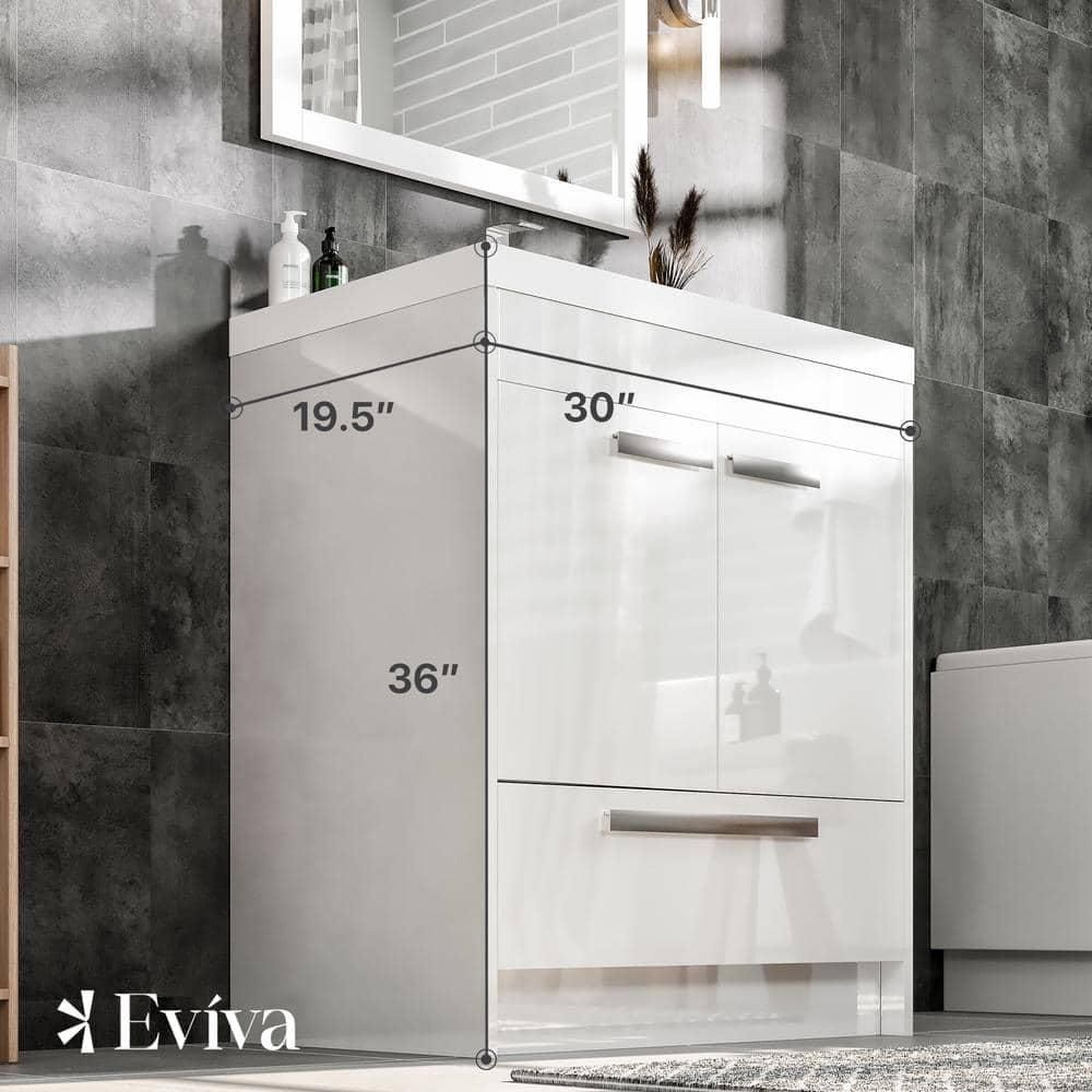 White Acrylic Top Modern Bathroom Vanity with Chrome Handles