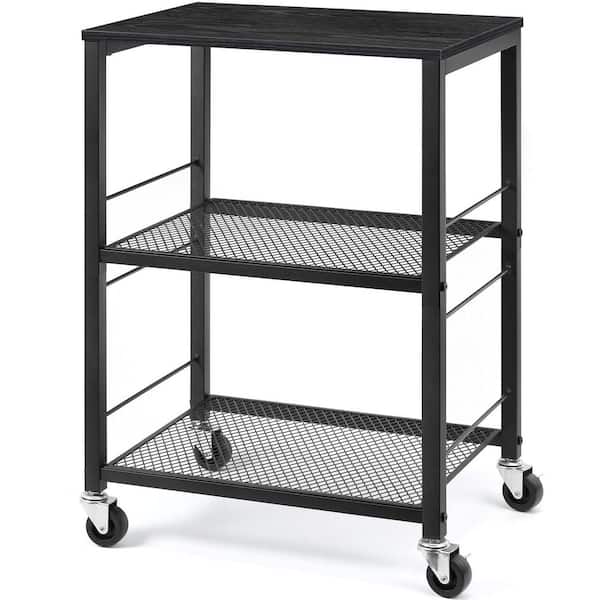 Numhew 3-Tier Rolling Cart, Black Kitchen Microwave Cart with Wheels and Storage, Utility Cart for Kitchen