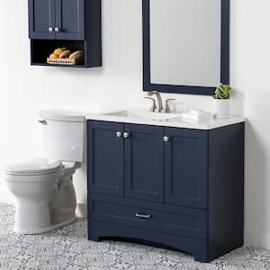 Lancaster 37 in. Single Sink Deep Blue Freestanding Bath Vanity with White Cultured Marble Top (Assembled)