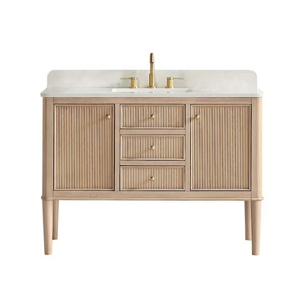Blaise 48 in. Single Freestanding Light Oak Bath Vanity with Grain White Engineered Stone Top Assembled