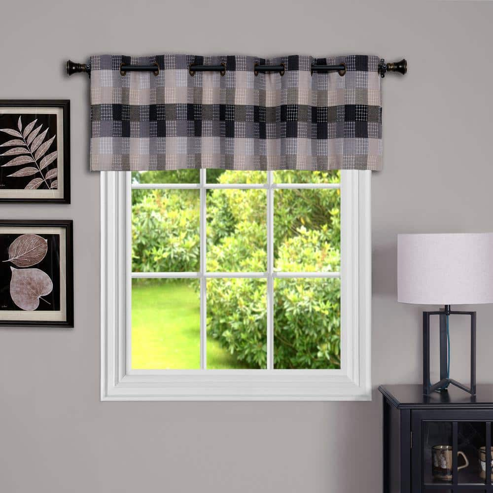 ACHIM Harvard 14 in. L Polyester/Cotton Window Curtain Valance in Black ...