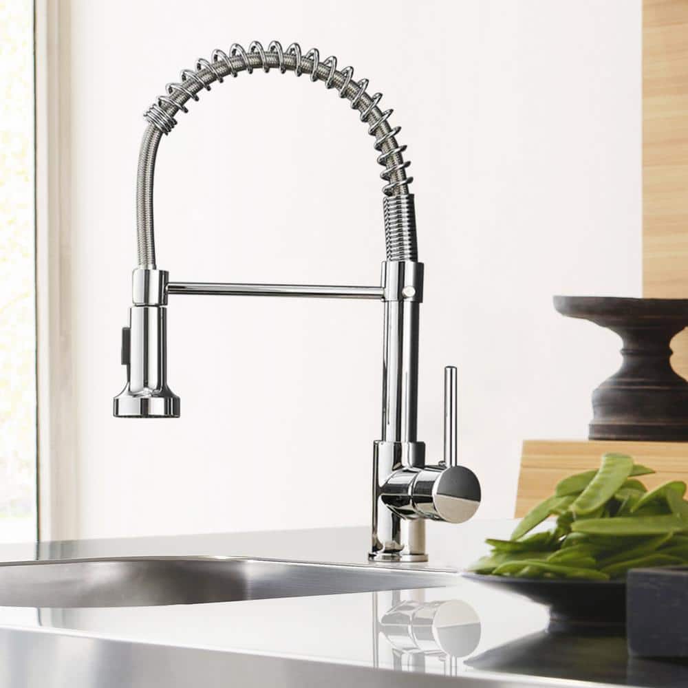 Satico Single Handle Wall Mount Stainless Steel Pull Down Sprayer Kitchen Faucet in Chrome