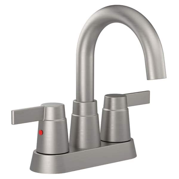 4 in. Centerset Double Handle High Arc Bathroom Sink Faucet with Drain Kit in Brushed Nickel