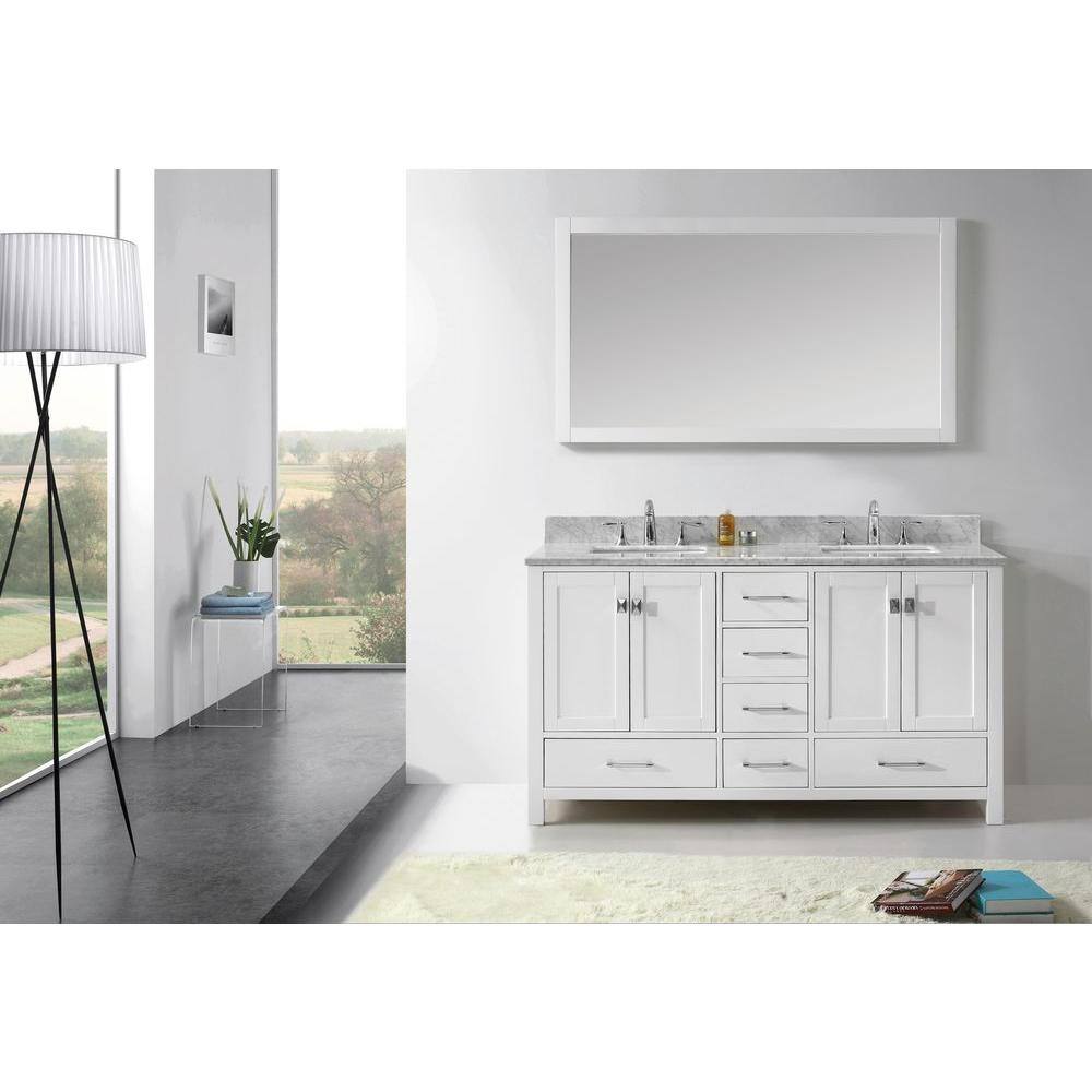 Caroline Avenue 60" White Solid Oak Double Vanity Cabinet