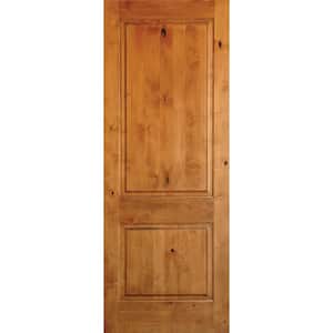 30 in. x 96 in. Rustic Knotty Alder 2-Panel Square Top Unfinished Wood Front Door Slab