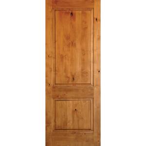 36 in. x 80 in. Rustic Knotty Alder 2 Panel Square Top Left-Hand Unfinished Solid Wood Exterior Prehung Front Door