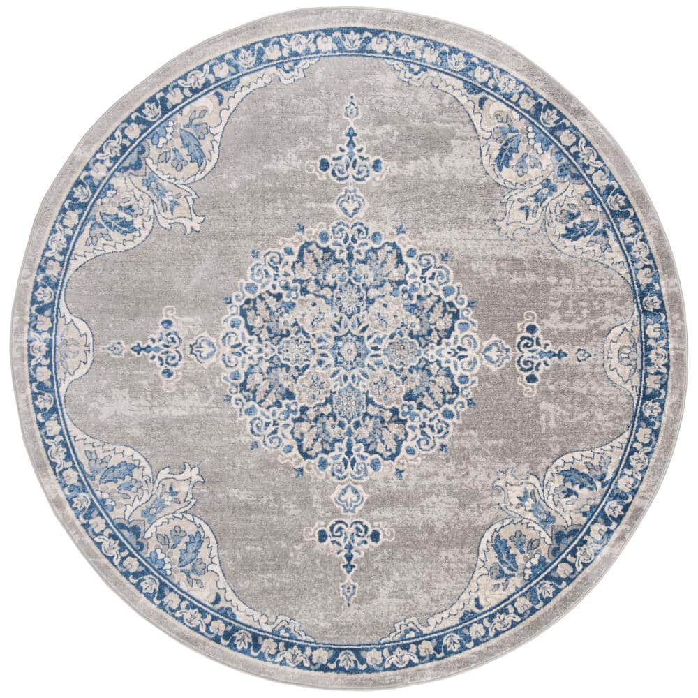 SAFAVIEH Brentwood Light Grey/Blue 5 ft. x 5 ft. Round Medallion Floral ...