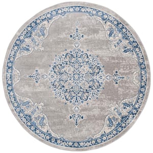 Brentwood Light Grey/Blue 5 ft. x 5 ft. Round Medallion Floral Distressed Area Rug