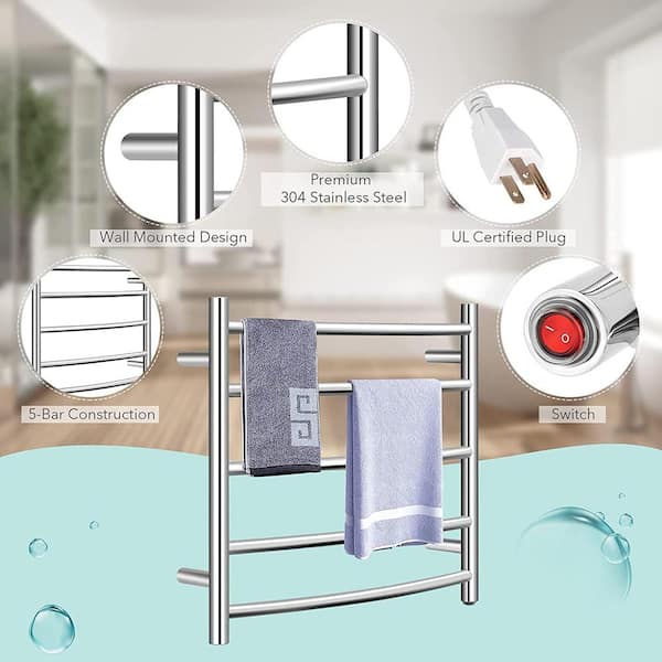  Towel Warmer, Electric Heated Towel Rack with Timer, 10 Square  Bars Wall Mounted 304 Stainless Steel Waterproof Electric Drying Rack  Polishing (Hardwired) : Home & Kitchen