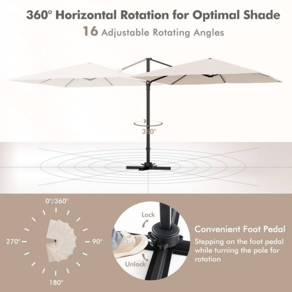 Beige 9.5ft Cantilever Patio Umbrella with 360° Rotation