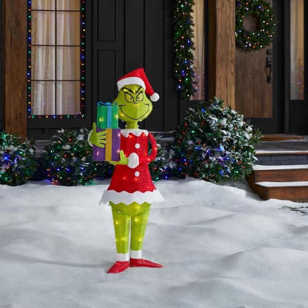 Dr. Seuss's The Grinch Lighted Tinsel Yard Sculpture Holiday Yard Decoration Y28