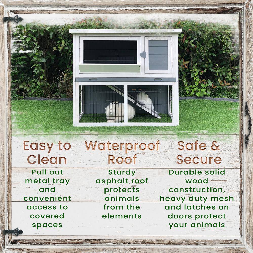 Gray and White Wooden 2-Story Chicken Coop with Ramp
