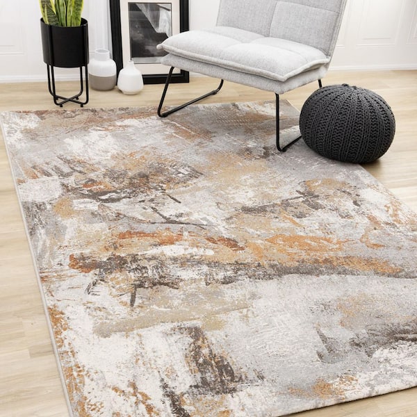 Aethera Collections 5 ft. x 8 ft. Grey Distressed, Organic Indoor Area Rug