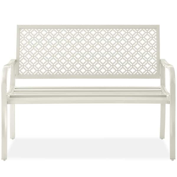 Best Choice Products 2-Person Ivory Metal Outdoor Geometric Garden Bench