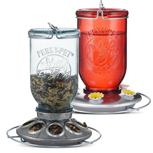 Details about / Perky Pet Bird Waterer Water Feeder Garden Blue Mason Jar Decorative Glass 32 Oz