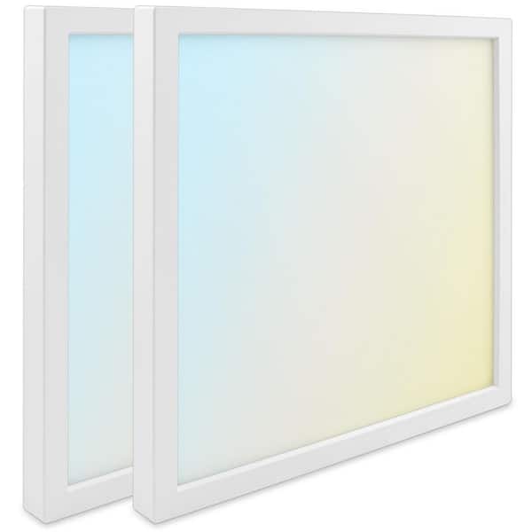 LUXRITE 9 in. White Modern Square LED Flush Mount Ceiling Light Integrated 18-Watt 1250LM 5CCT 2700K to 5000K Dimmable (2-Pack)