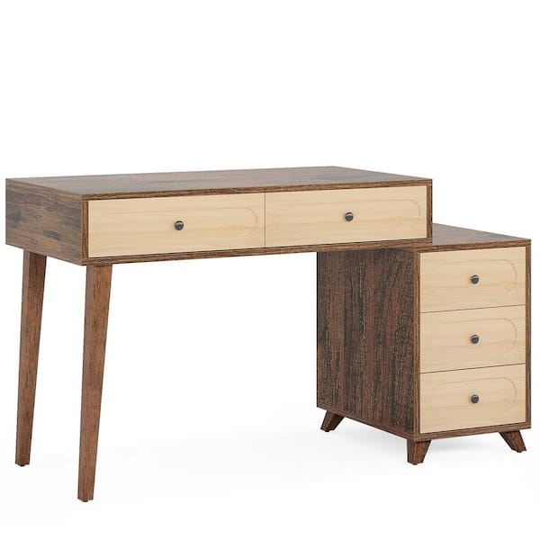 BYBLIGHT Helotes 1-Piece Brown Makeup Vanity Table with 5-Drawers for Women Girls