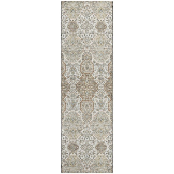 Mayfield Premium Machine Washable Abstract AMF2483 Ivory 2 ft. x 7 ft. Runner Rug