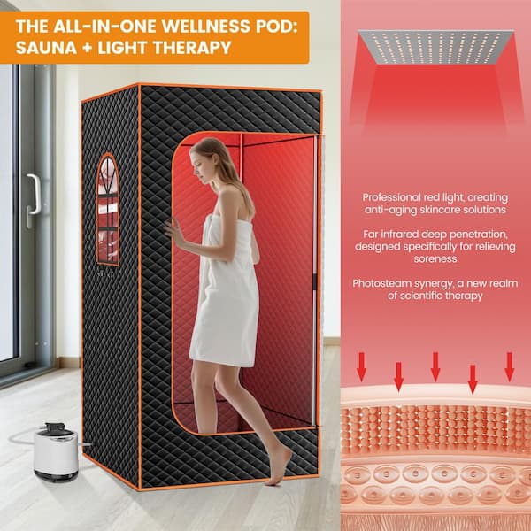 1 Person Sauna Box with Steamer and Folding Chair, 2 Windows 71 in. x 35 in. Red Light Therapy Tent with A Therapy Lamp