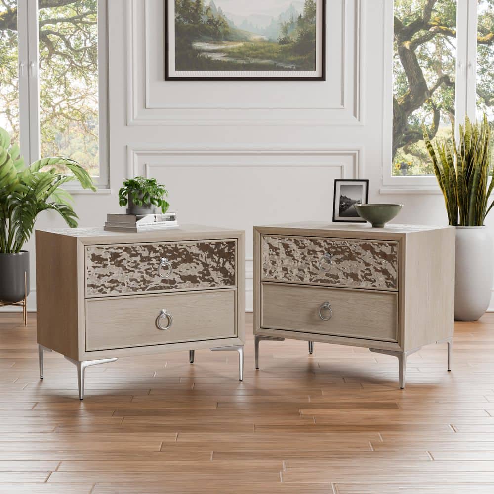 Furniture of America Jolt Natural Oak 2-Drawer Nightstand with USB