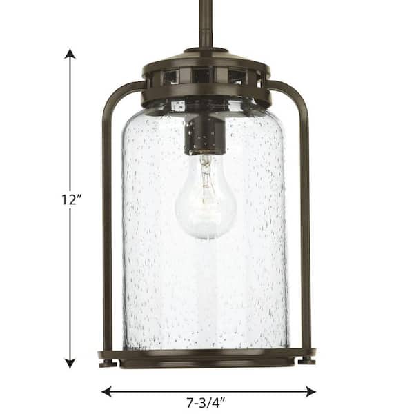 Progress Lighting Hawthorne Antique Bronze Transitional Seeded Glass Lantern Pendant Light