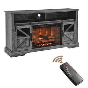 60 in. Freestanding Electric Fireplace TV Stand With Door Sensor in Dark Rustic Oak