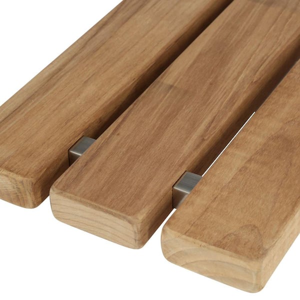 16 in. Teak Wall Mount Slatted Folding Shower Seat with Brushed Nickel Trim