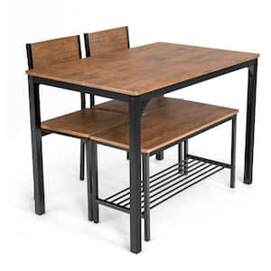 4-Piece Rustic Brown  Dining Table Set with 2 Chairs and Bench