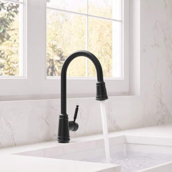 17.5 in. Single Handle 360° Swivel Pull Down Sprayer Kitchen Faucet with Advanced Spray in Matte Black