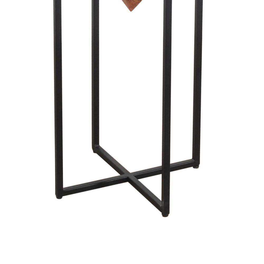 30-Inch Brown Acacia Wood Side Table with Black Metal Cross Base