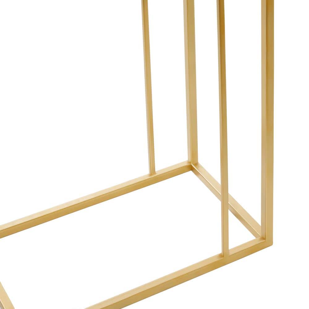 Elegant Gold Metal and Clear Glass C-Shaped Accent Table