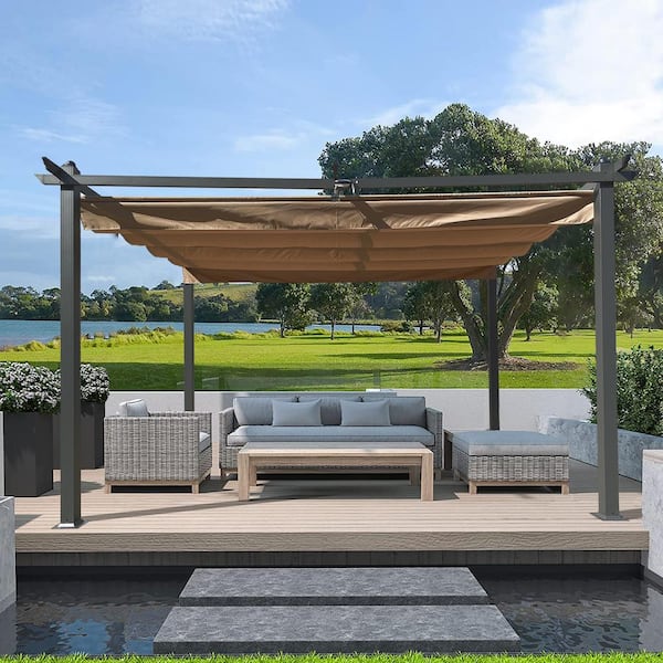 unique choice 13 ft. x 10 ft. Outdoor Metal Patio Sunshelter Retractable Pergola Gazebo with Canopy