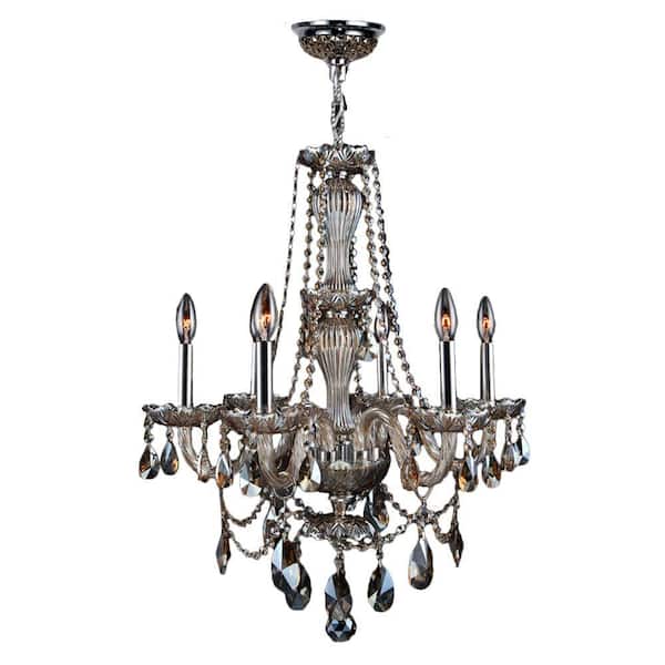 Worldwide Lighting Provence Collection 6-Light Chrome Chandelier with Golden Teak Crystal
